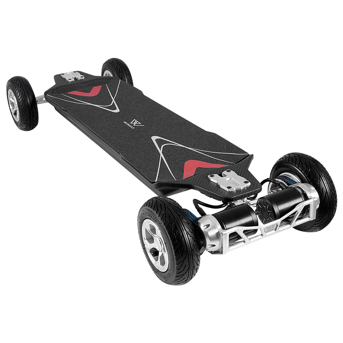 WowGo AT3 — vue trois-quarts du skateboard électrique tout-terrain