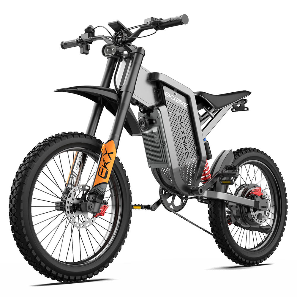 EKX X21 Max, vue trois-quarts avant droite, batterie et suspensions visibles