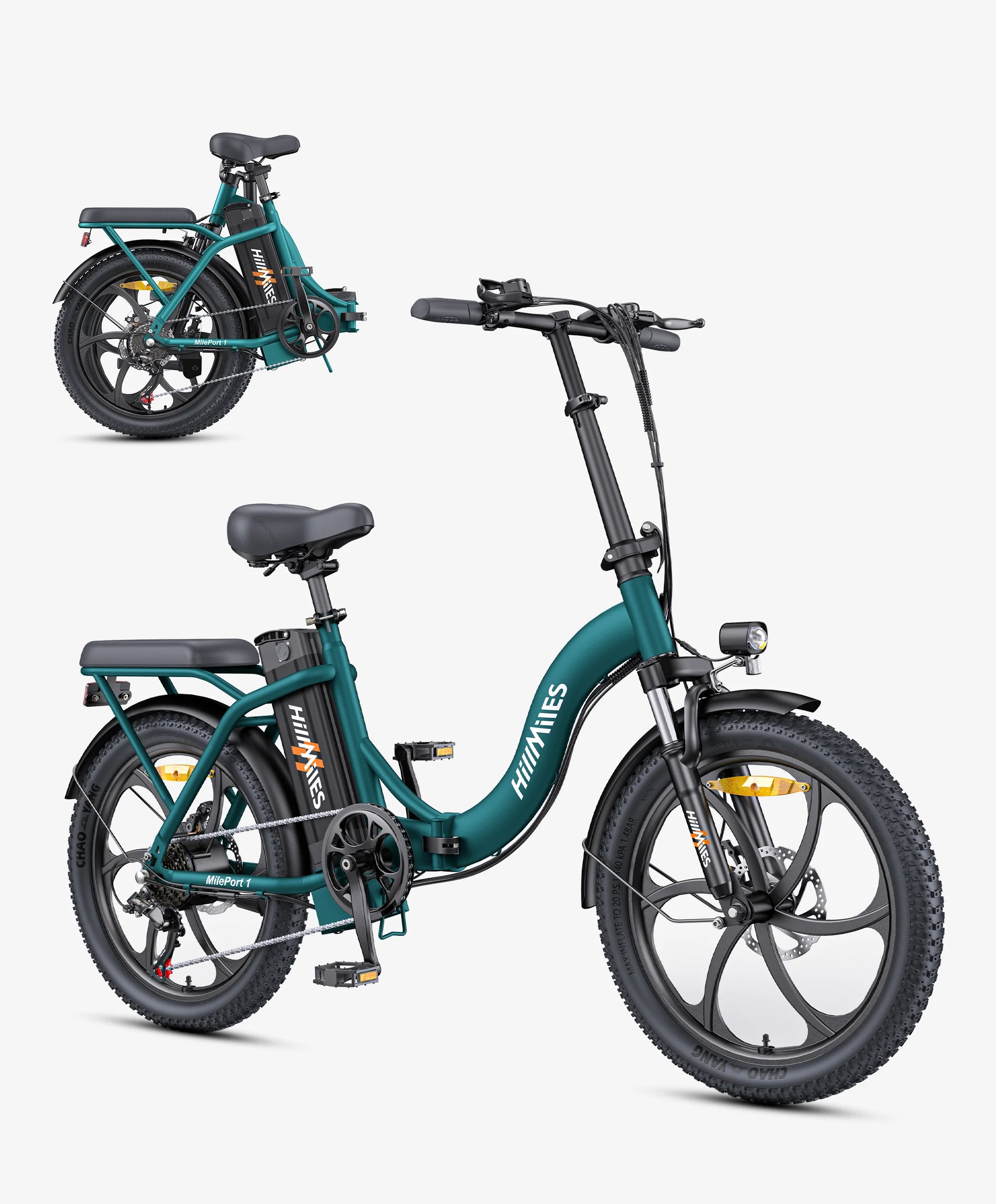 HillMiles MilePort - Bicicleta electrica plegable fat tire 20 pulgadas