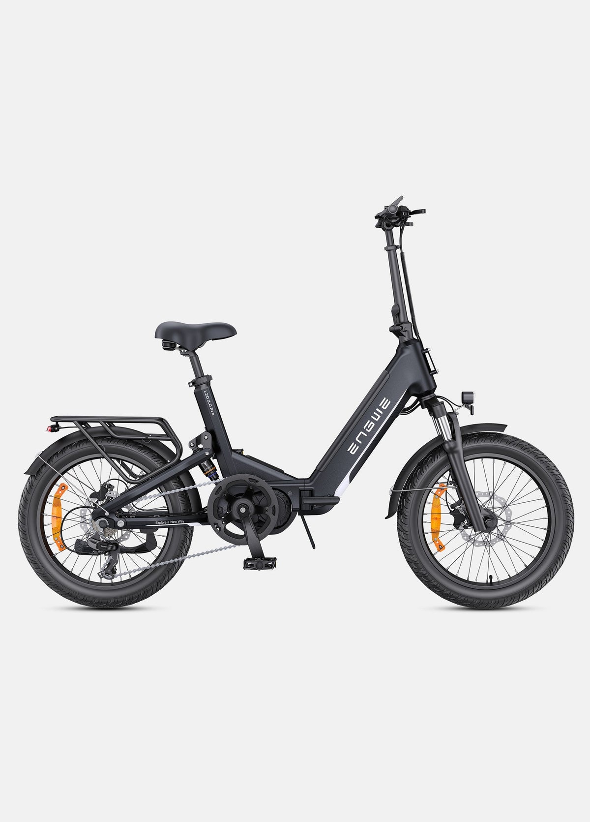 ENGWE L20 3.0 Pro noir, vue latérale avec suspension intégrale et porte-bagages