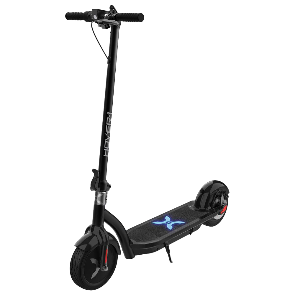 Hover-1 Alpha Pro noire, vue trois quarts avant, guidon et plateau visibles