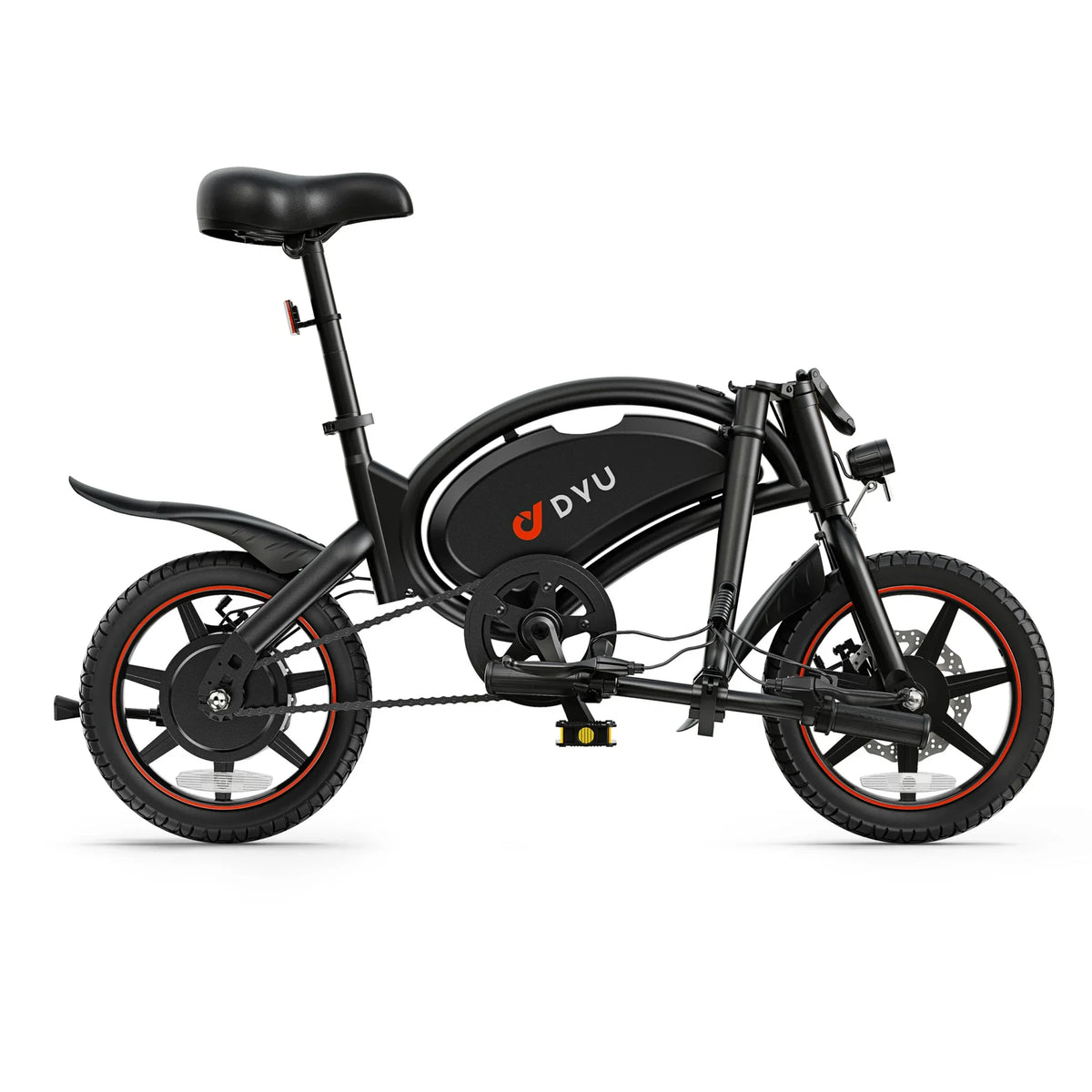 Vélo électrique pliant DYU D3S noir avec guidon replié contre le cadre