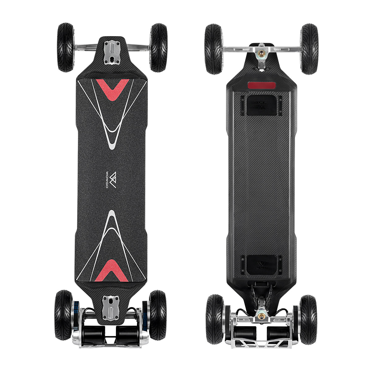 WowGo AT3 — vues dessus et dessous du deck et des trucks