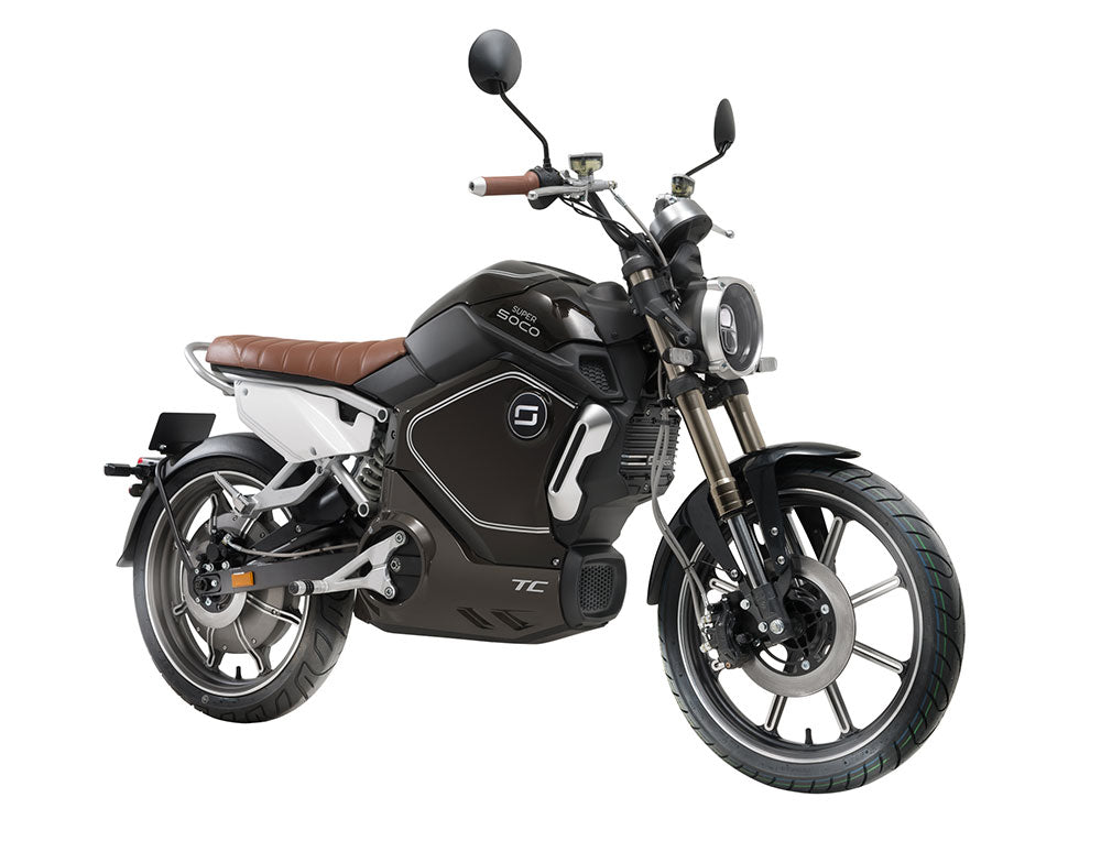Super Soco TC noire vue avant trois-quarts